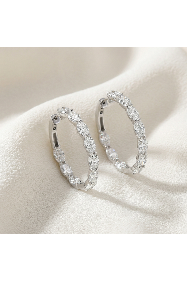3Ct TW Oval Diamond Inside Outside Hoops Vault Lock 14k Gold Lab Grown, Alternate, color, 14k White Gold