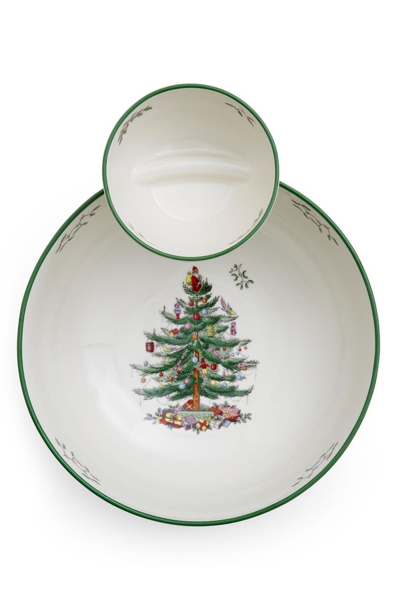 Spode Christmas Tree Tiered Chip & Dip Set, Alternate, color, Green