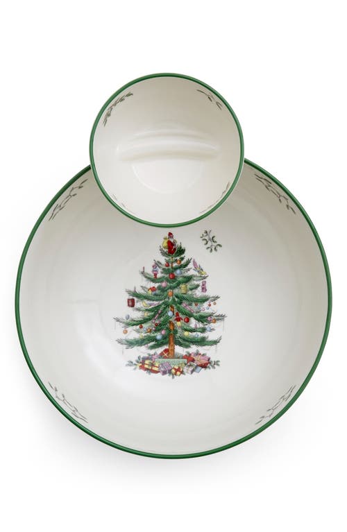 Spode Christmas Tree Tiered Chip And Dip, 10" In Green