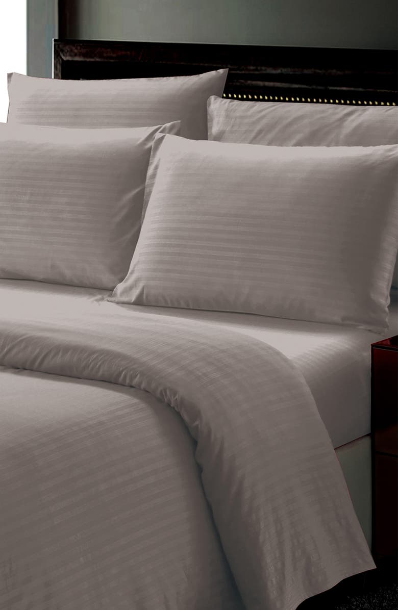 Luxury Home Dobby Stripe Bed Sheet Set, Alternate, color, Charcoal