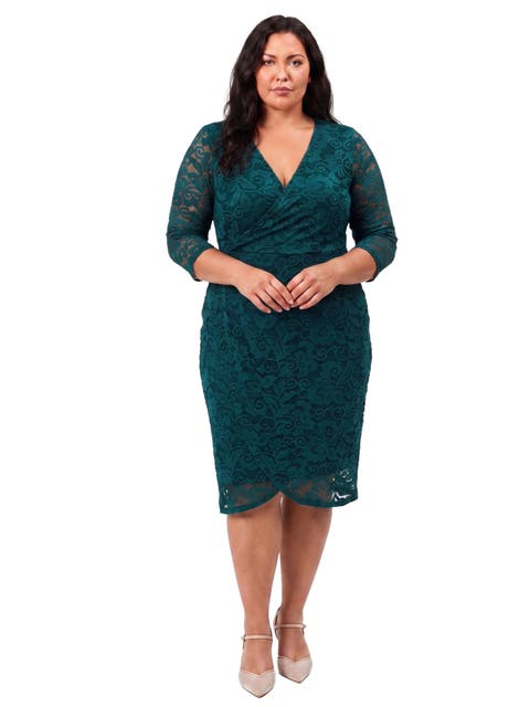 24seven Comfort Elevate Curvy Lace Wrap Dress with Three-Quarter Sleeves