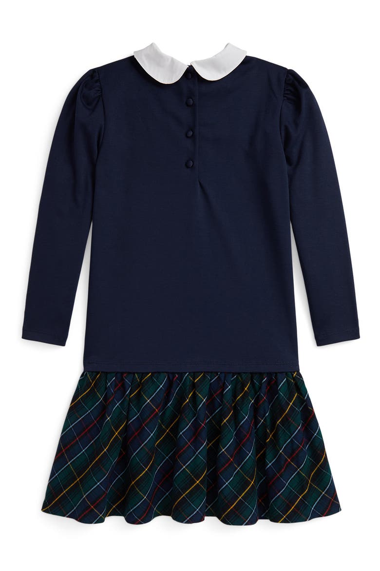Kids' Long Sleeve Ponte Roma Dress, Alternate, color, NAVY