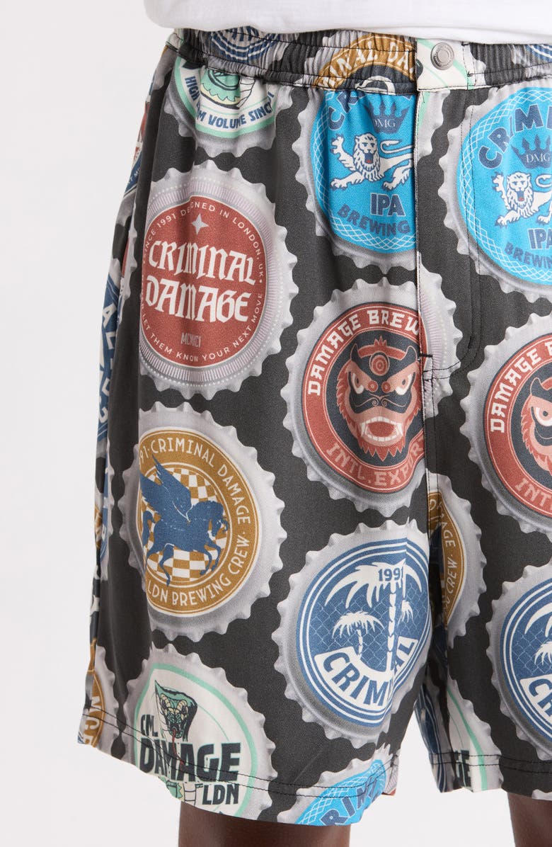 CRIMINAL DAMAGE Bottle Cap Shorts, Alternate, color, Black Multi