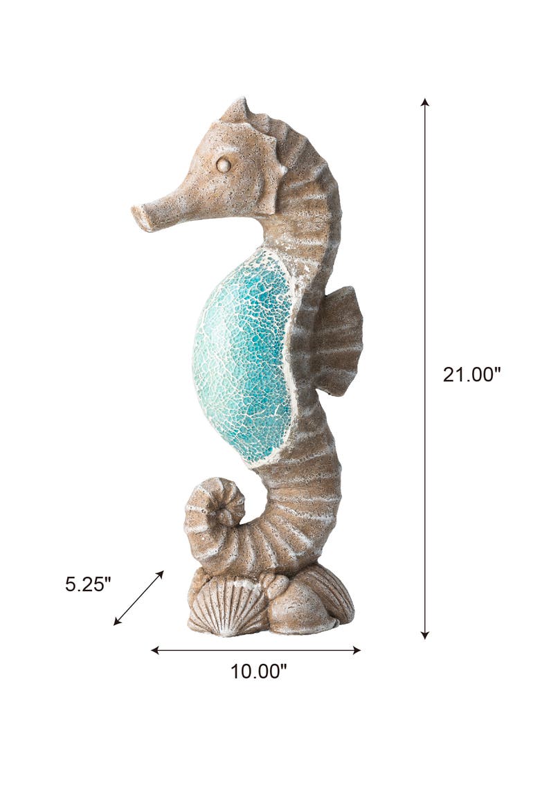 21"H MGO Marine Faux Granite and Mosaic Sea Horse  Statue, Alternate, color, Blue