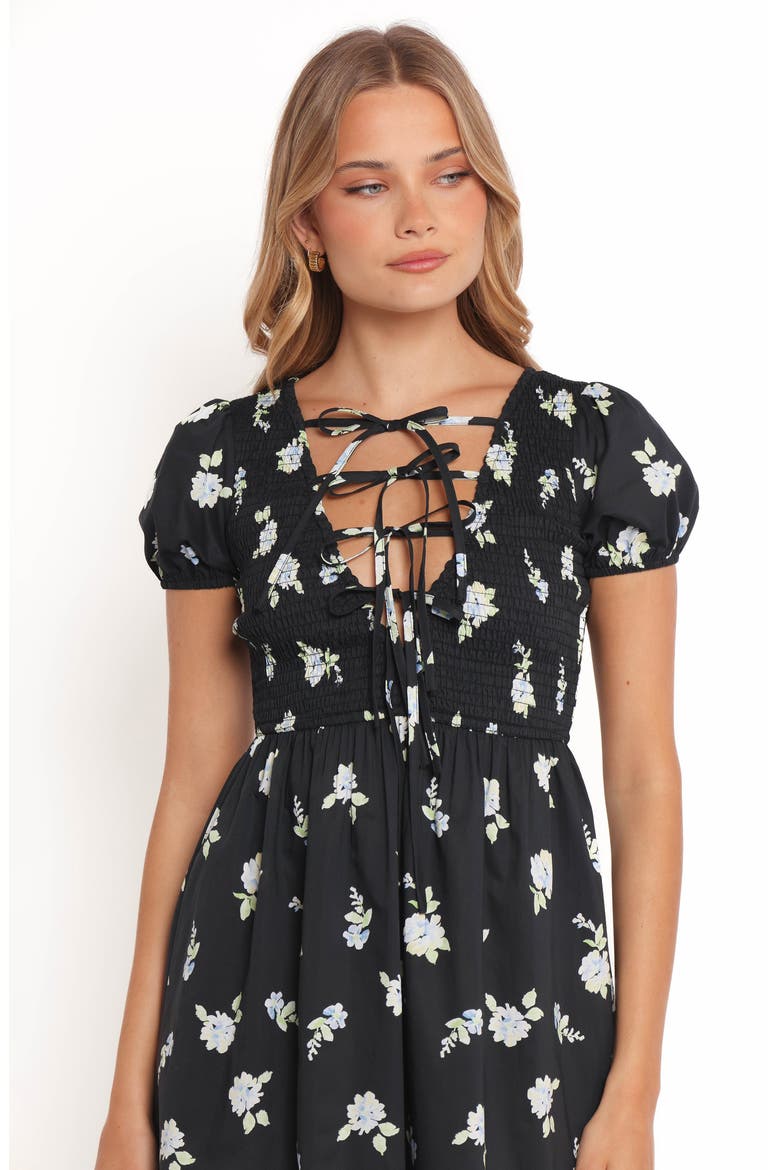 Winny Smocked Tie Front Minidress, Alternate, color, NAVY FLORAL