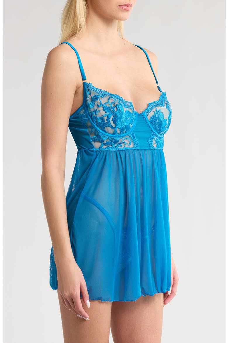 Embroidered Underwire Babydoll Chemise, Alternate, color, BLUE