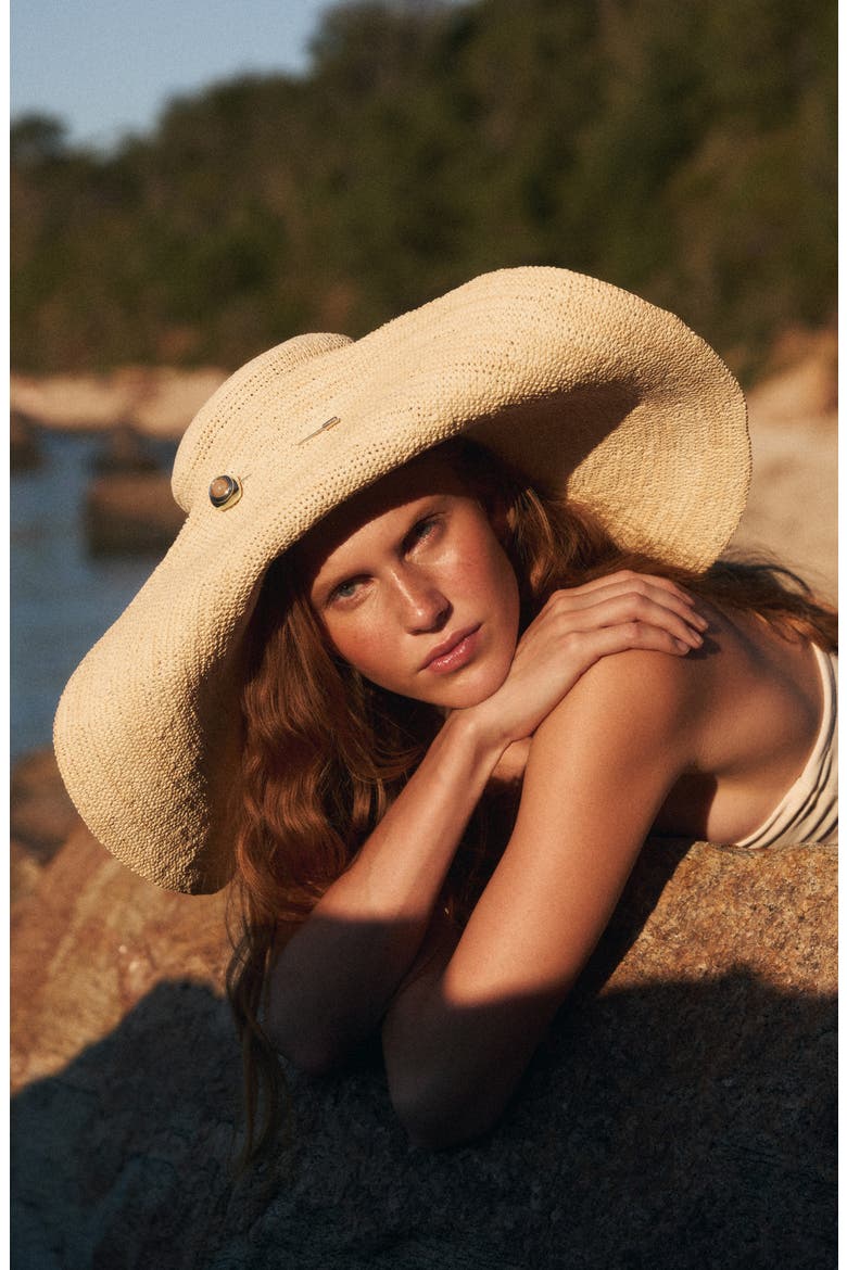 Cleo Packable Crochet Straw Sun Hat, Alternate, color, NATURAL