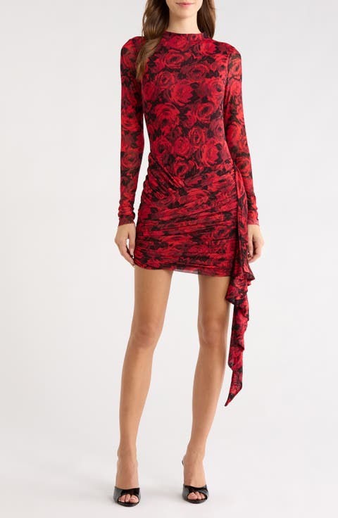 Melise Long Sleeve Floral Print Body-Con Dress