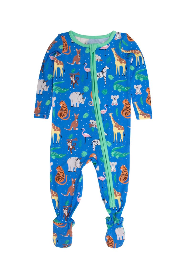 SoftSnooze Gender Inclusive One Piece Footie Pajamas, Main, color, Zoo Crew