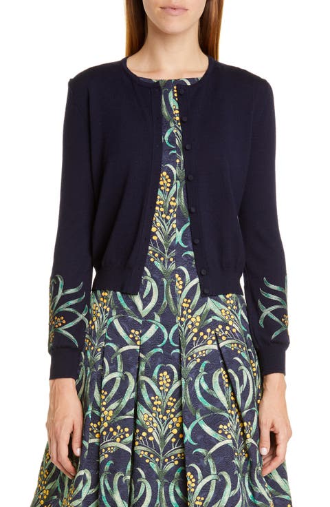 Mimosa Stems Embroidered Wool Cardigan