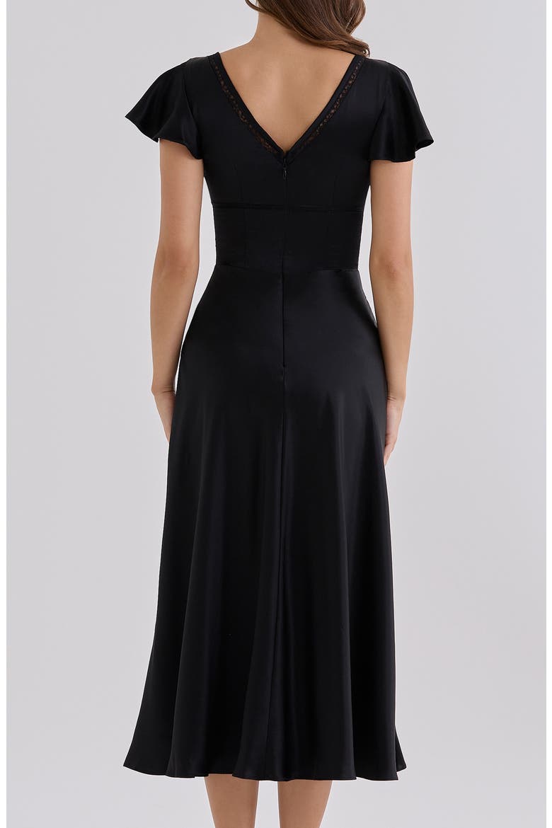 Ravella Silk V-Neck Midi Dress, Alternate, color, BLACK