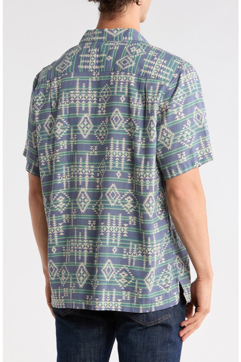 Geometric Stripe Linen Blend Camp Shirt, Alternate, color, GREEN BAY