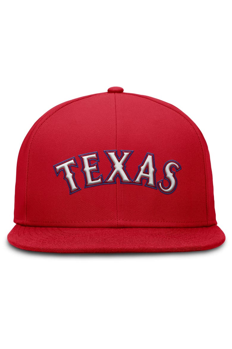 Men's Nike Red Texas Rangers Wordmark Dri-FIT Round Bill True Fitted Hat, Alternate, color, Red