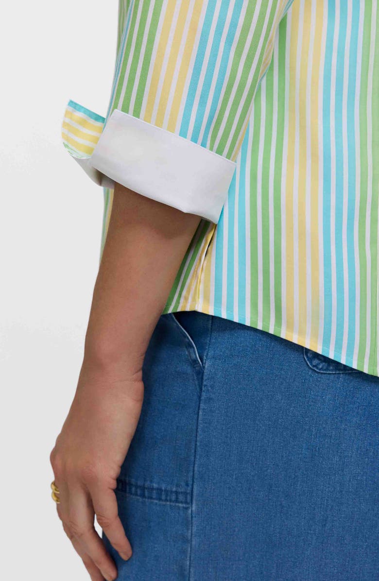 Foxcroft Taylor Stripe Cotton Button-Up Shirt, Alternate, color, Blue/ Multi