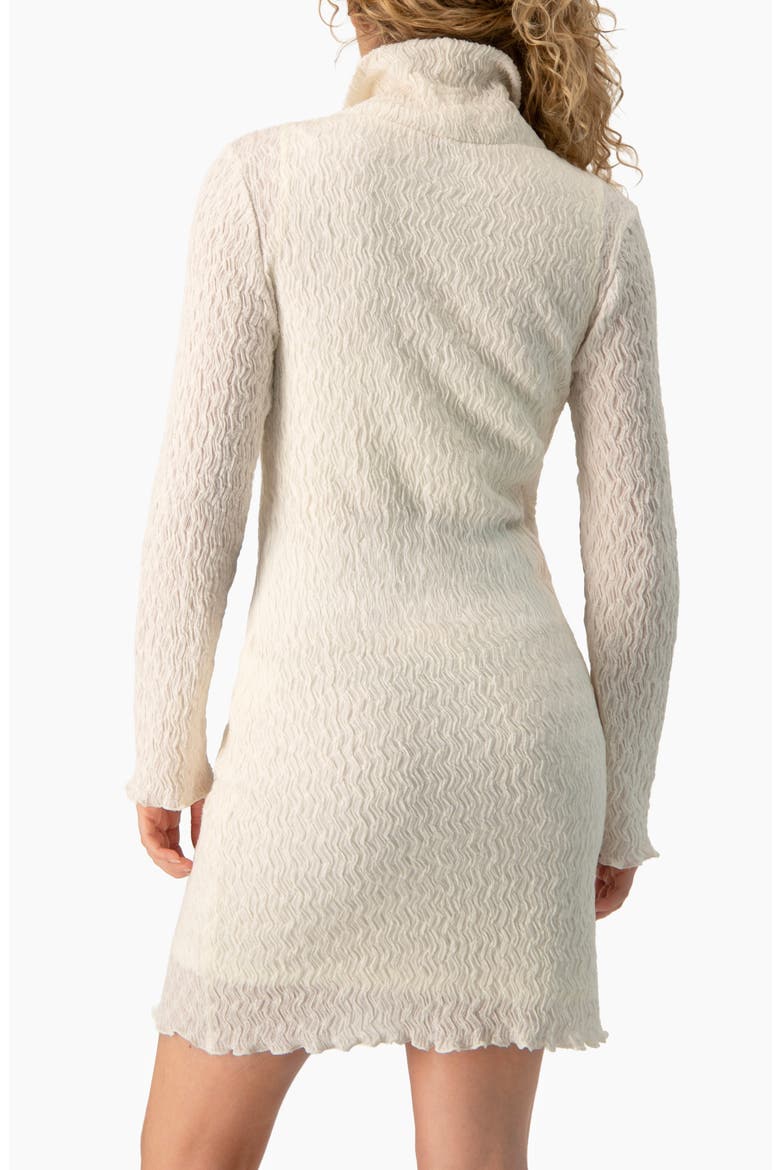 Crinkle-Knit Turtleneck Long-Sleeve Fitted Mini Dress, Alternate, color, Bone