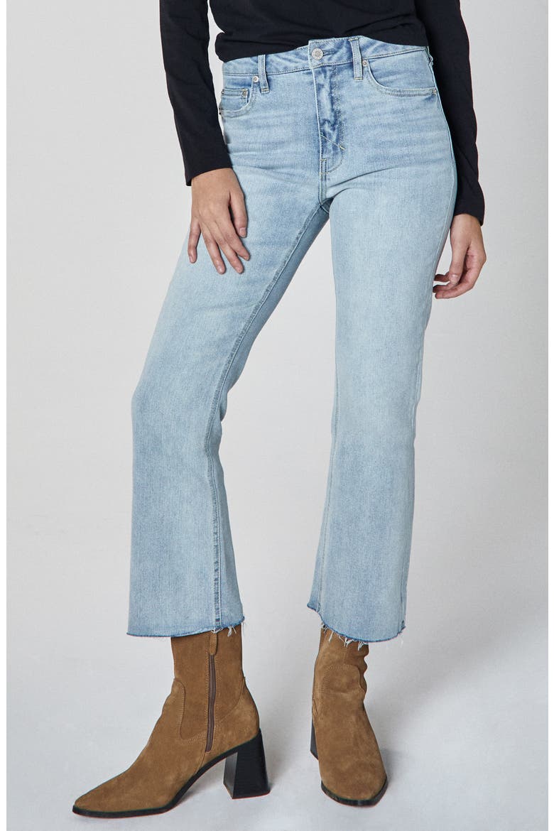 Marlow Raw Hem Mid Rise Crop Flare Jeans, Main, color, LIGHT BLUE