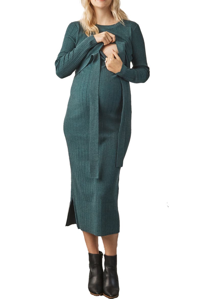 Knit Midi Maternity/Nursing Dress, Alternate, color, TEAL
