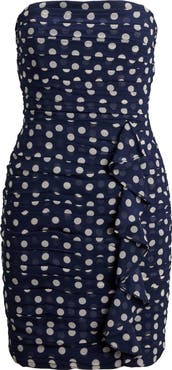 Lauren Ralph Lauren Ruched Polka Dot Strapless Cocktail Dress