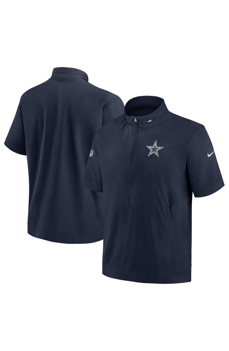 Nike Men's Nike  Navy Dallas Cowboys Sideline Coach Short Sleeve Hoodie Quarter-Zip Jacket, Alternate, color, 