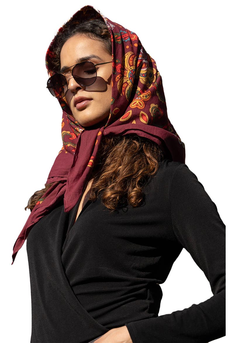 Modern Paisley Print Bandana, Alternate, color, BURGUNDY