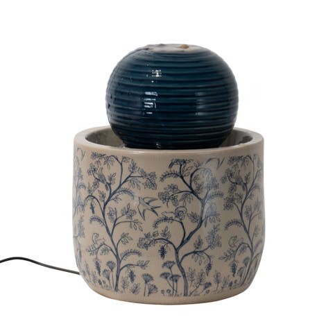 Multicolor Chinoiserie Ceramic Indoor Water Fountain With Pump