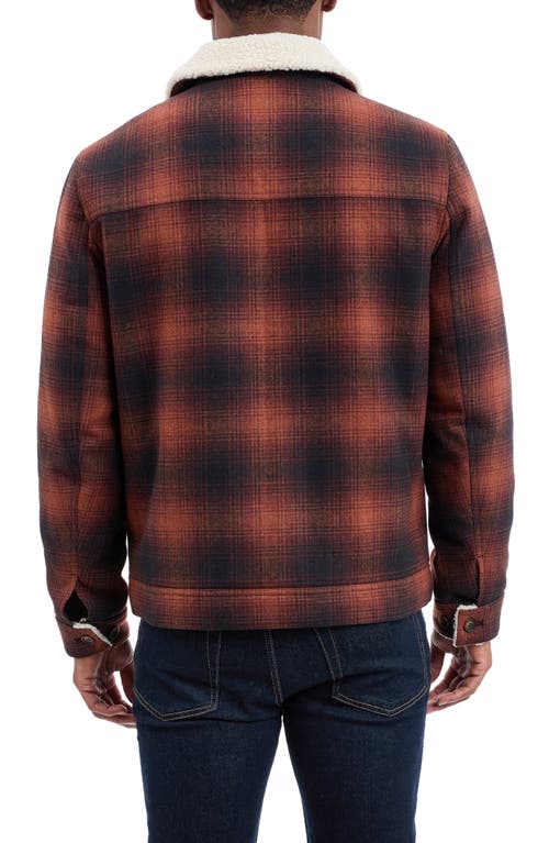 Lucky Brand Plaid Faux Shearling Lined Trucker Jacket In Brown