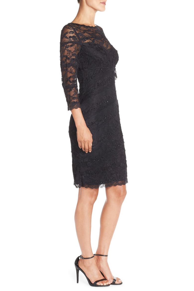 Tiered Embellished Lace Sheath Dress, Alternate, color, BLACK