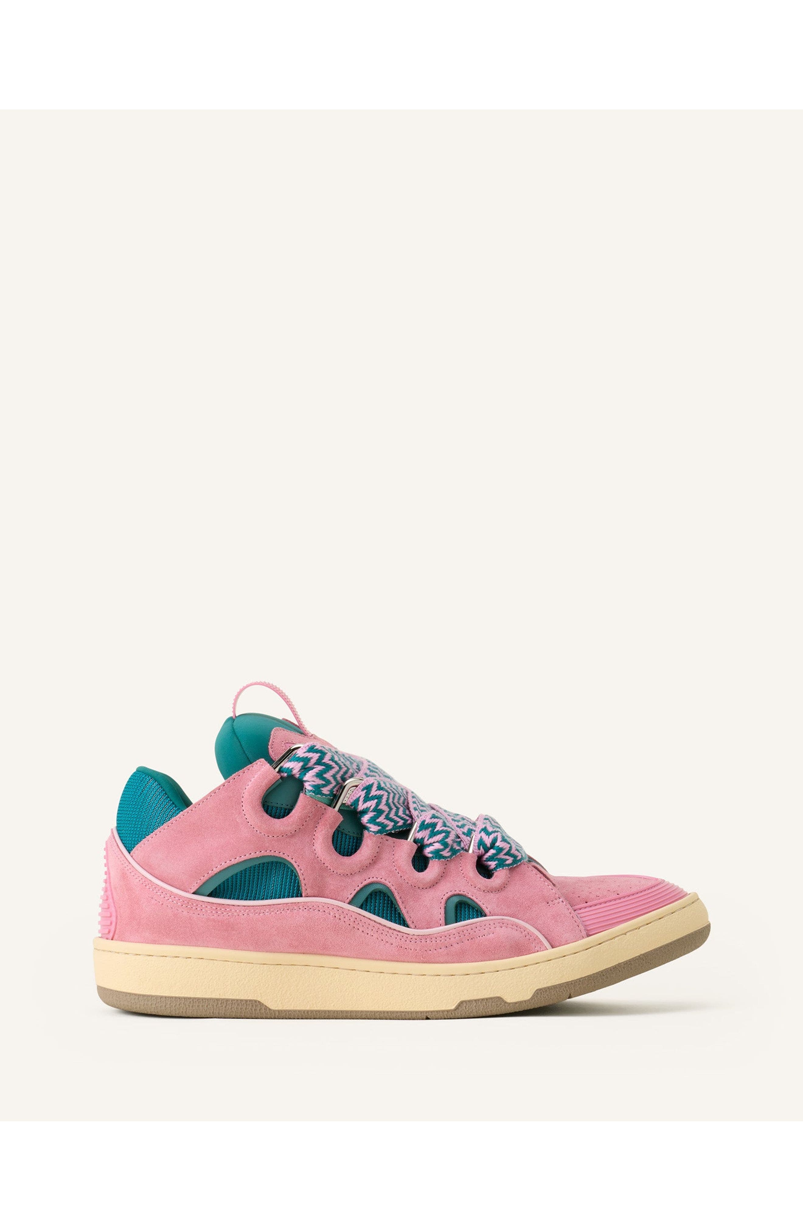 Lanvin CURB LEATHER SNEAKERS, Main, color, Green/Pink