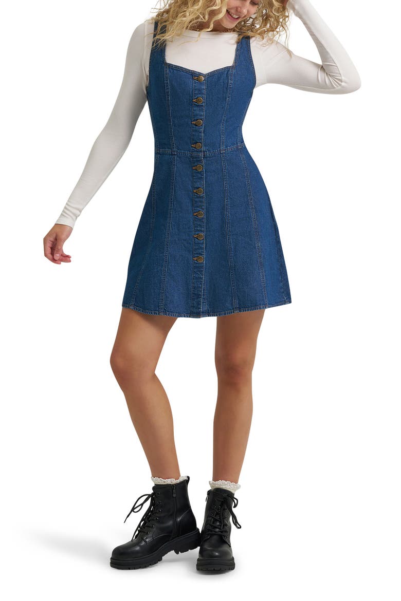 Seamed Denim Minidress, Main, color, EVENING BLUE
