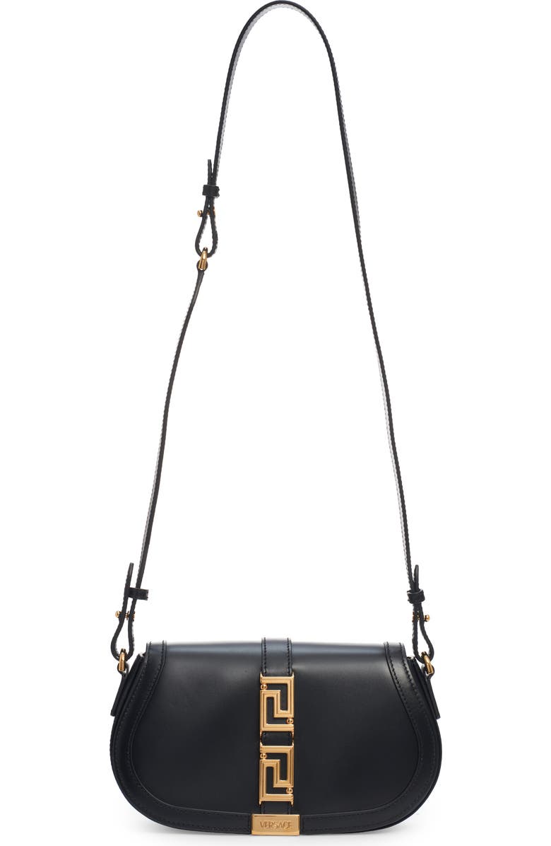 Versace Medium Greca Goddess Leather Shoulder Bag, Alternate, color, Black-Versace Gold