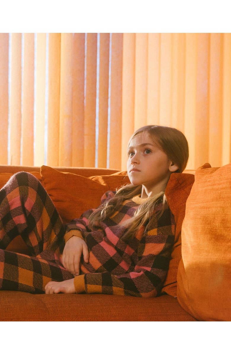 Deux par Deux Girl's Knit Top Plaid Magenta And Brown, Alternate, color, 