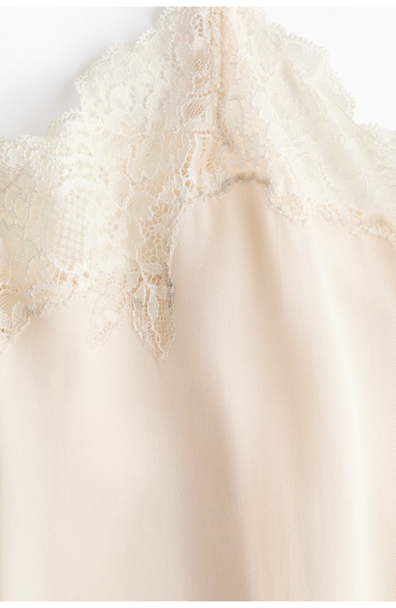 H&M Lace-trimmed Satin Slip Dress, Alternate, color, Cream