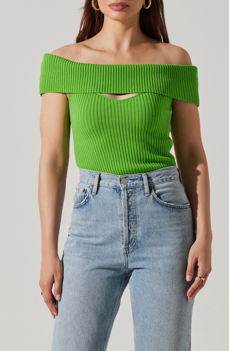 ASTR the Label Ainsley Cutout Off the Shoulder Sweater, Main, color, Green