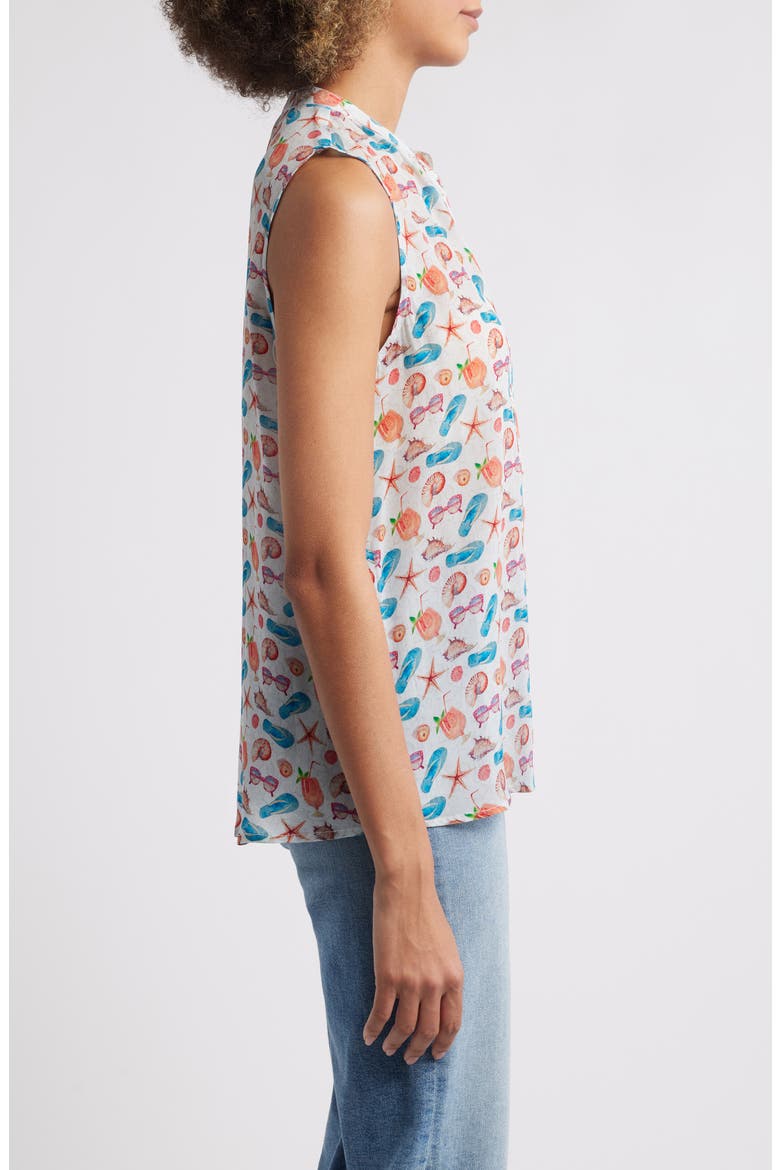 Print Button-Up Sleeveless Top, Alternate, color, PASTEL GREY MULTI