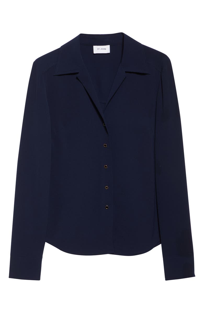 ST. JOHN Noel Stretch Crepe Button-Up Shirt, Alternate, color, Navy