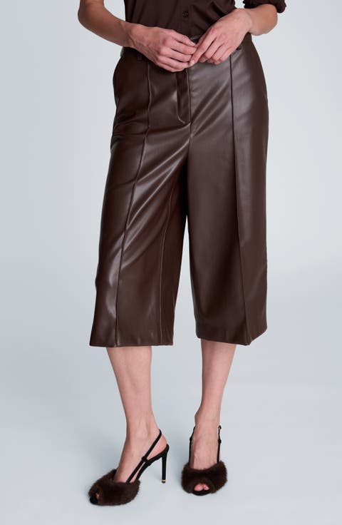 High Waist Pintuck Faux Leather Long Shorts