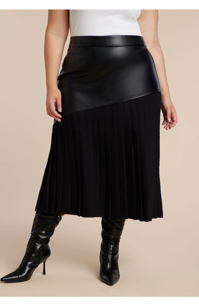 ELOQUII Mixed Media Pleated Skirt, Alternate, color, 