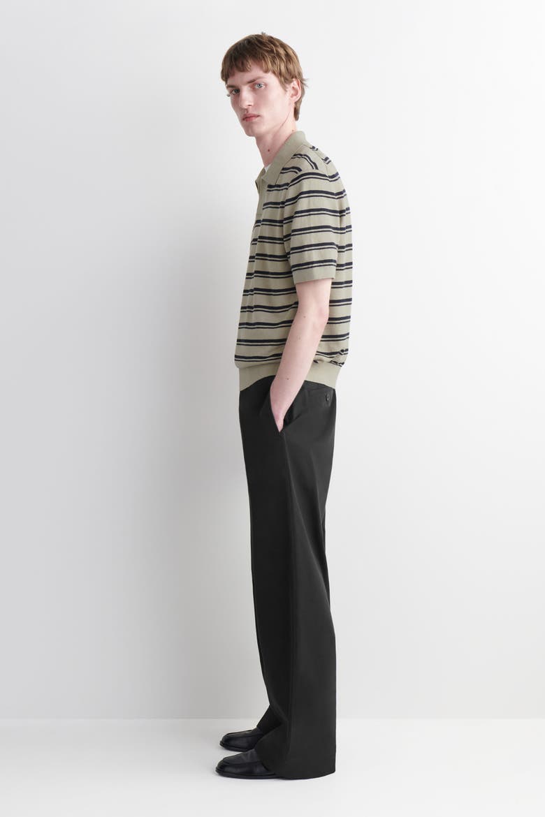 Knitted Linen Polo Shirt, Alternate, color, BEIGE / BROWN / STRIPED