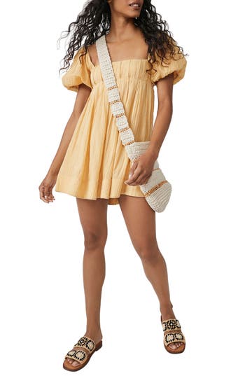 Free People Free-est Marina Tie Back Cotton Crinkle Babydoll Dress In Gold