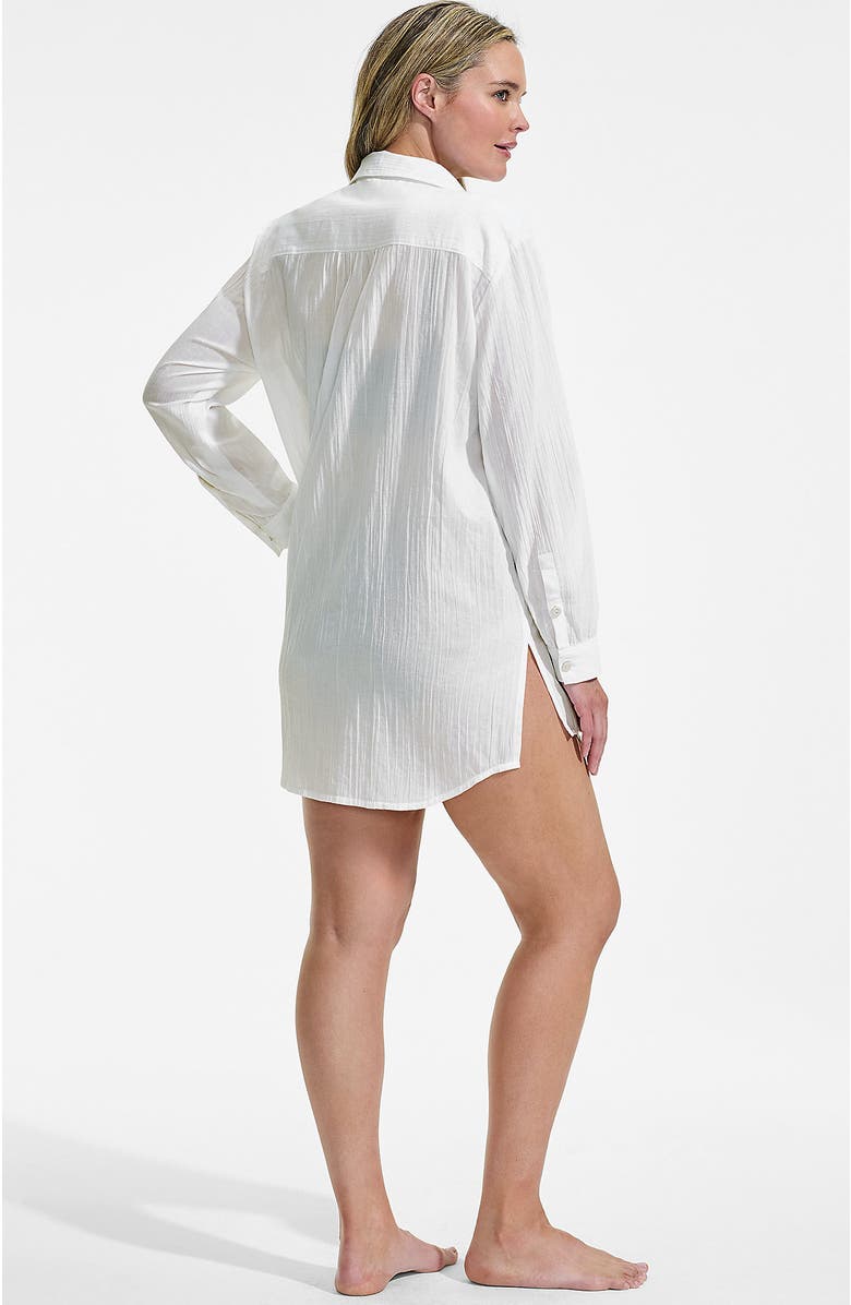 Lands' End Plus Size New Button-Up Shirt Cover-Up Dress, Alternate, color, White