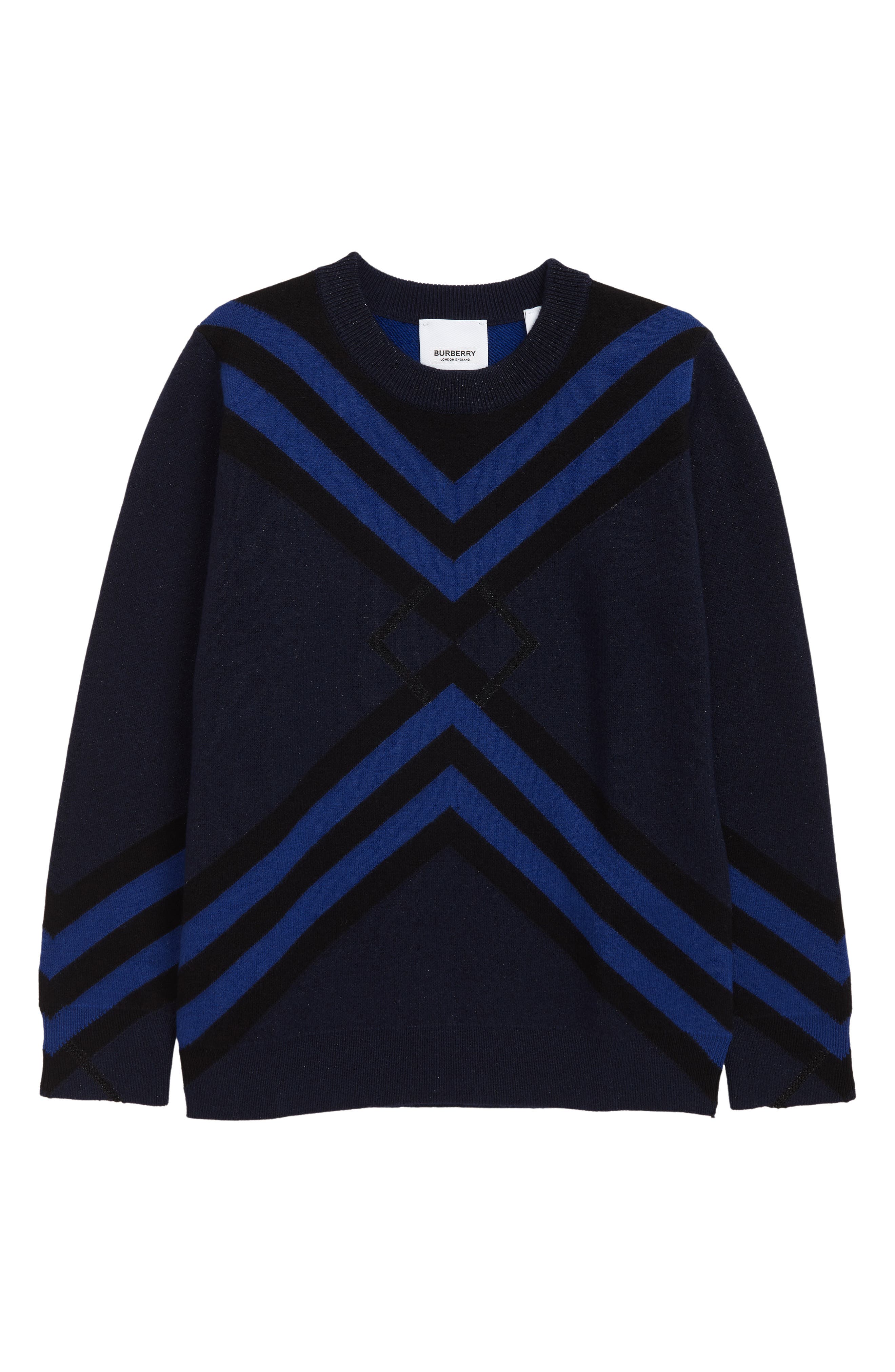Burberry Kids' Chevron Cotton & Cashmere Crewneck Sweater