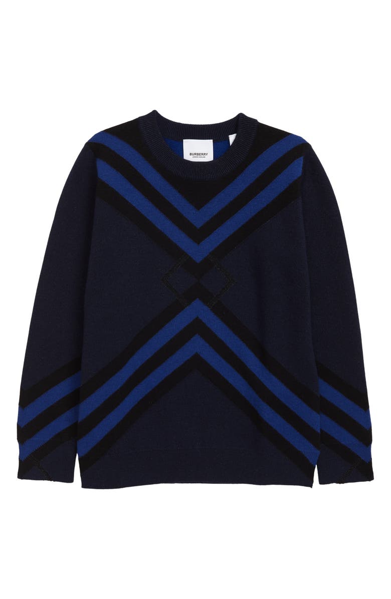 Burberry Kids' Chevron Cotton & Cashmere Crewneck Sweater, Main, color, Dark Charcoal Blue
