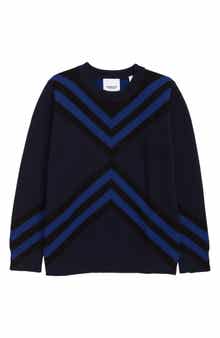 Burberry Kids' Chevron Cotton & Cashmere Crewneck Sweater