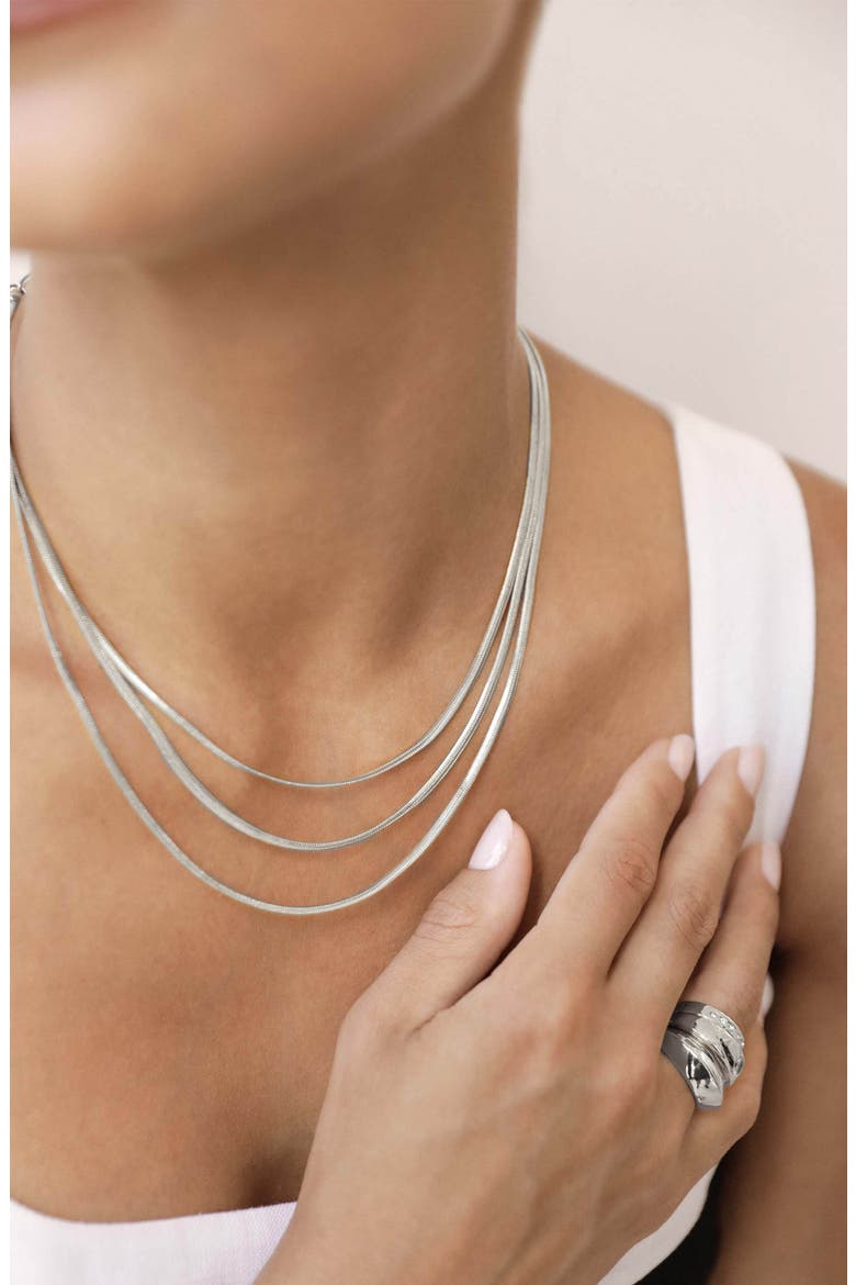 Triple Layered Snake Chain Necklace, Alternate, color, SILVER
