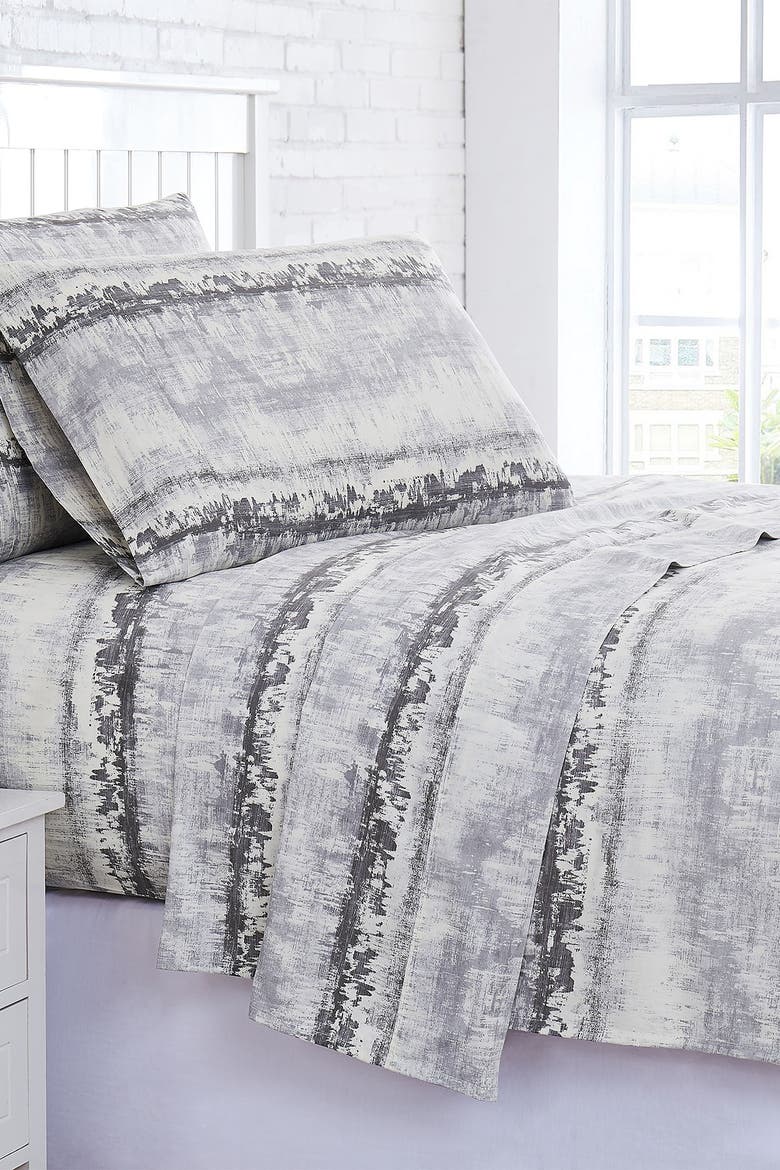 Extra Deep Pocket 300 Thread-Count Cotton Sheet Set, Main, color, ABSTRACTION GREY