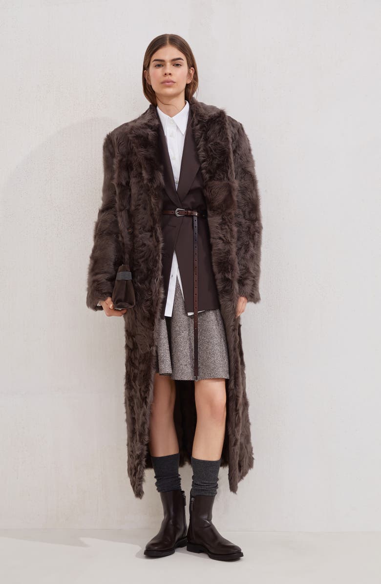 Brunello Cucinelli Chevron tweed circle miniskirt, Alternate, color, Light Brown