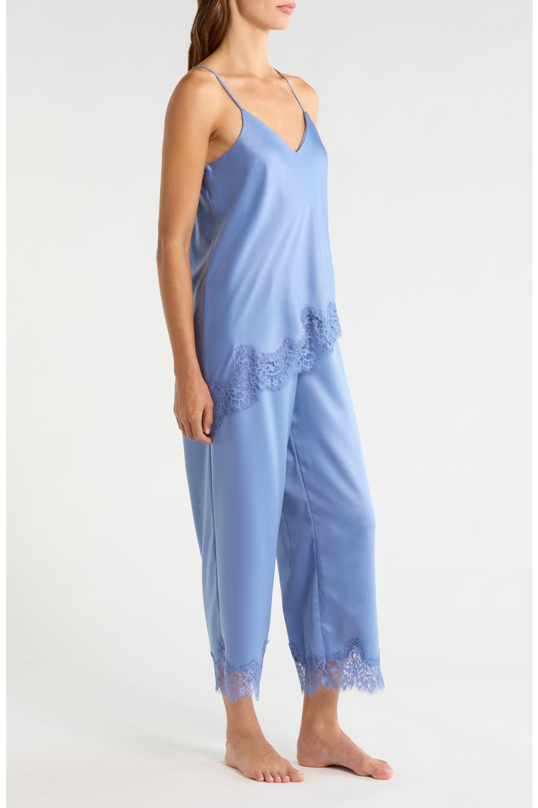 Lace Trim Satin Pajamas, Alternate, color, BLUE BEYOND