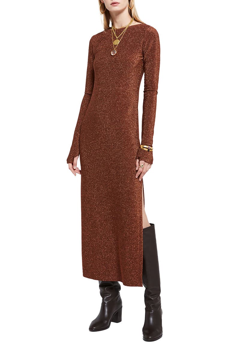 ottod'Ame Viscose Long Dress With Lurex, Main, color, Metallic Rust