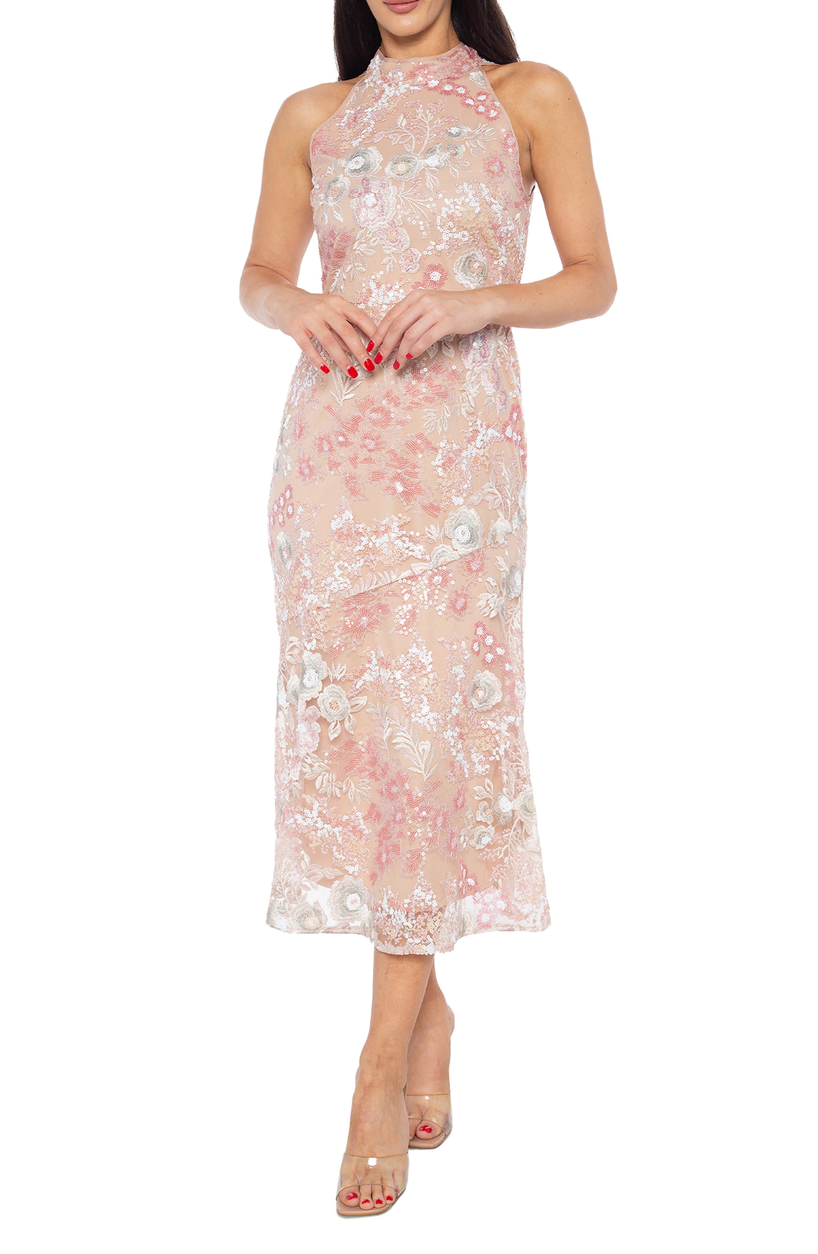 Marina Embellished Cocktail Halter Dress