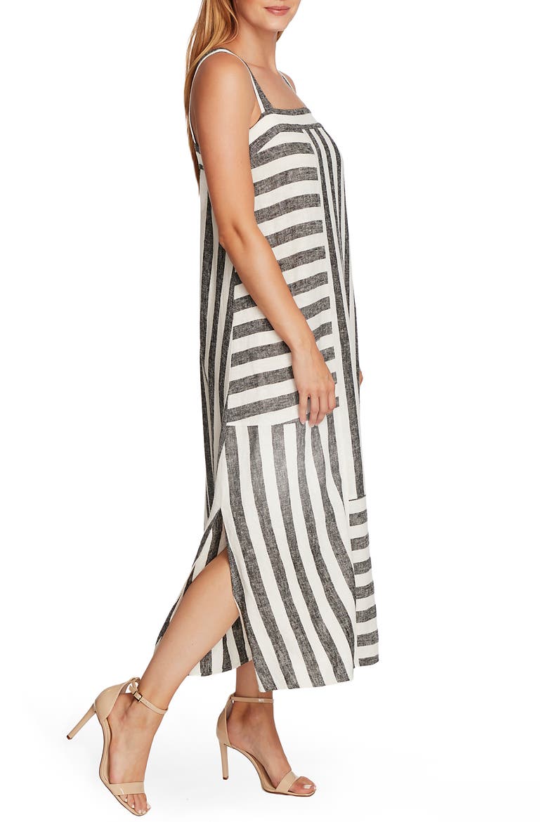 Stripe Linen Blend Sundress, Alternate, color, RICH BLACK